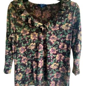 Ralph Lauren Green Ruffled 3/4 Sleeve Blouse